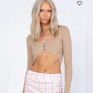 Princess Polly Tan Long Sleeve Crop Top